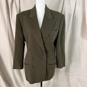 Escada Vintage Green Wool Blazer Double Breasted Designer Size 38